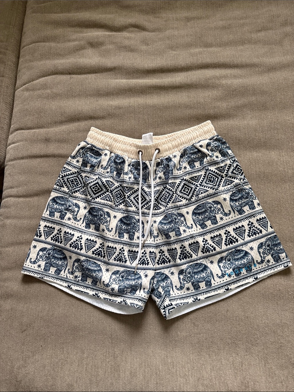 YoungLA Navy & Cream Elephant Print Athletic Shorts